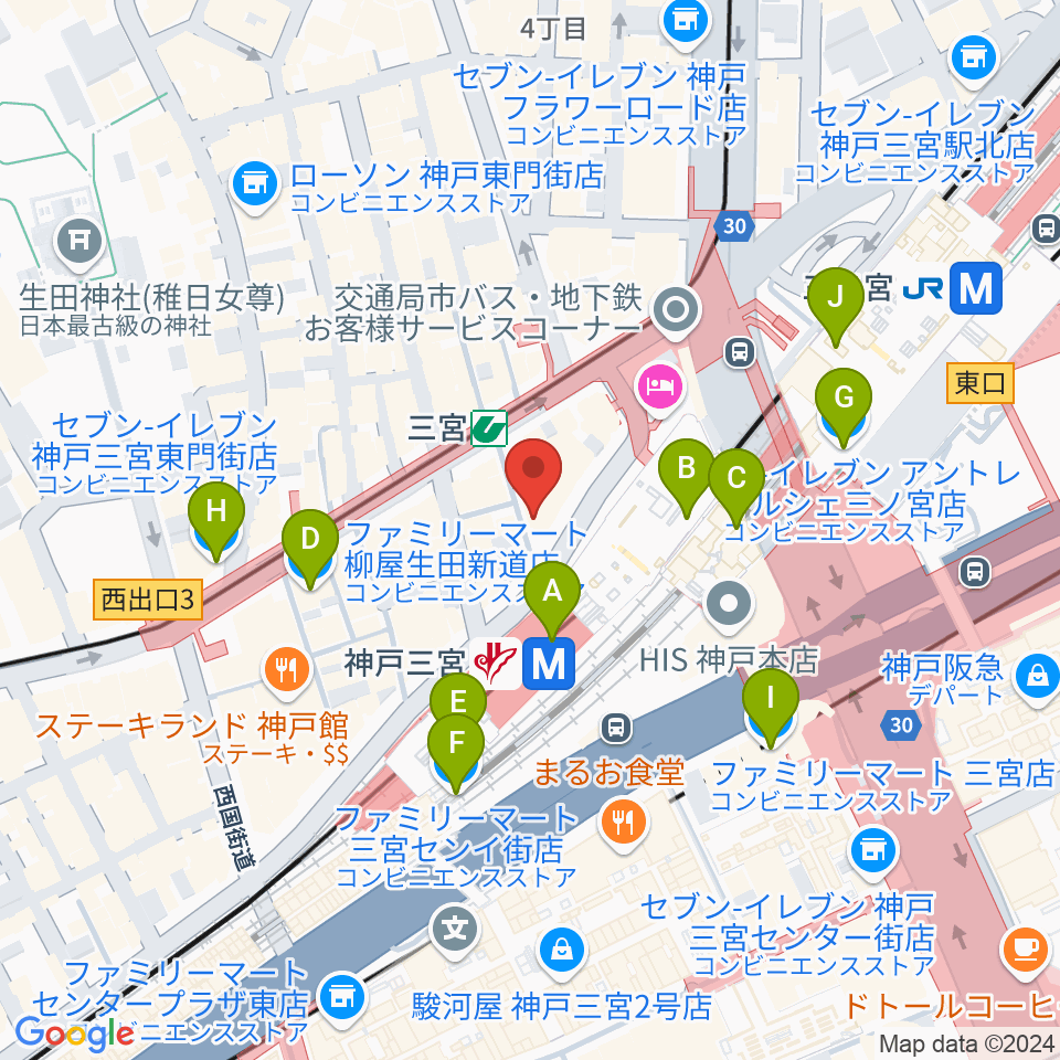 三宮スタジオKZ周辺のコンビニエンスストア一覧地図