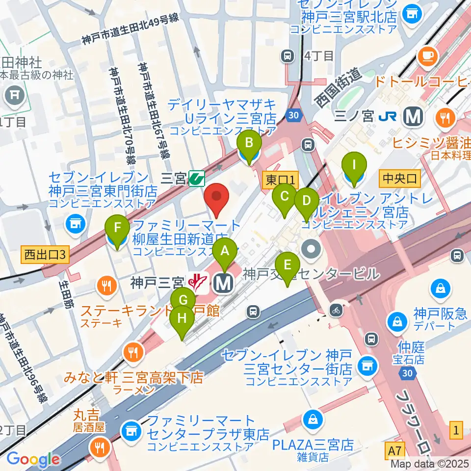三宮スタジオKZ周辺のコンビニエンスストア一覧地図