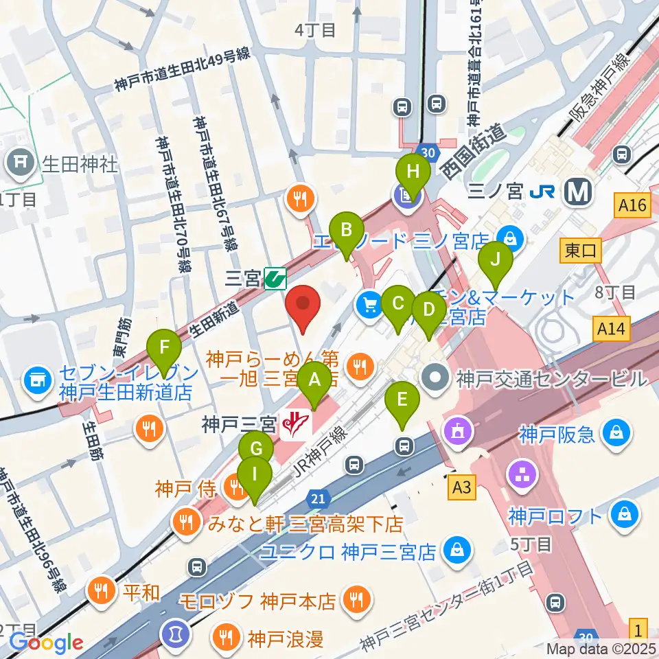 三宮スタジオKZ周辺のコンビニエンスストア一覧地図