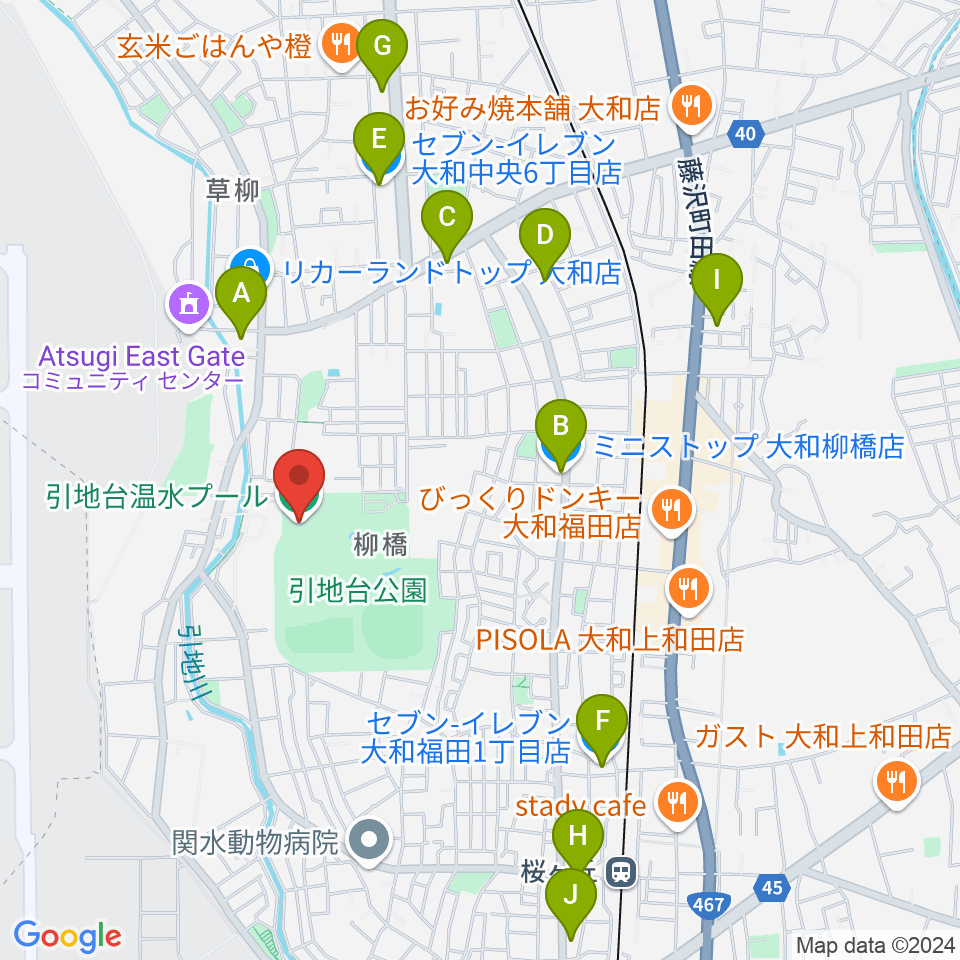 引地台温水プール周辺のコンビニエンスストア一覧地図