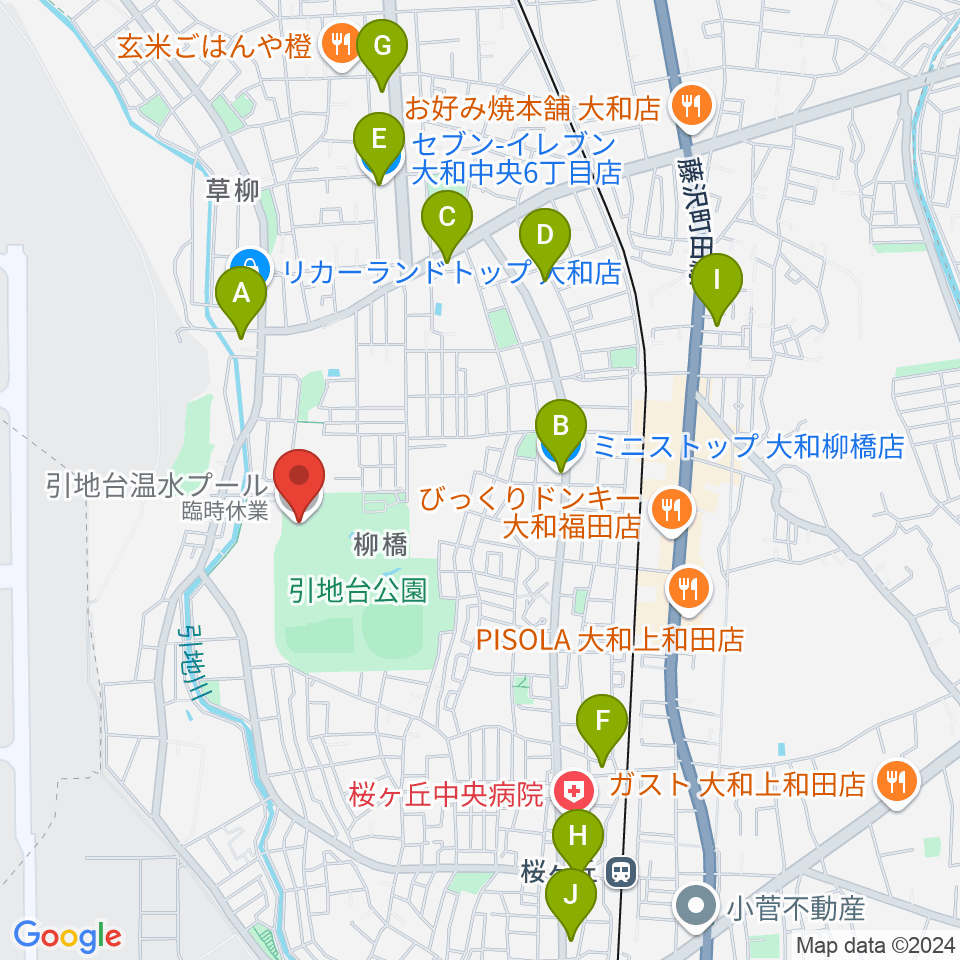 引地台温水プール周辺のコンビニエンスストア一覧地図