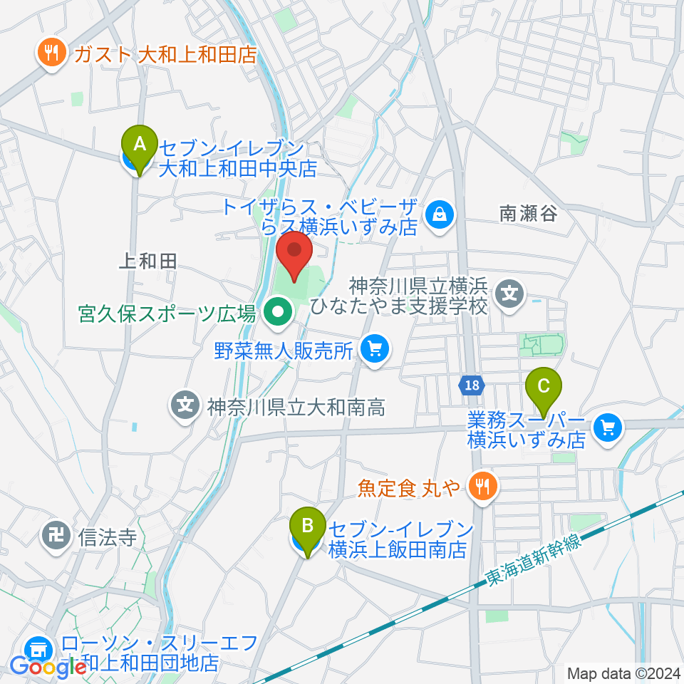 宮久保野球場周辺のコンビニエンスストア一覧地図