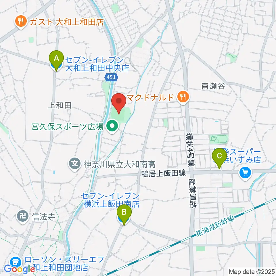 宮久保野球場周辺のコンビニエンスストア一覧地図