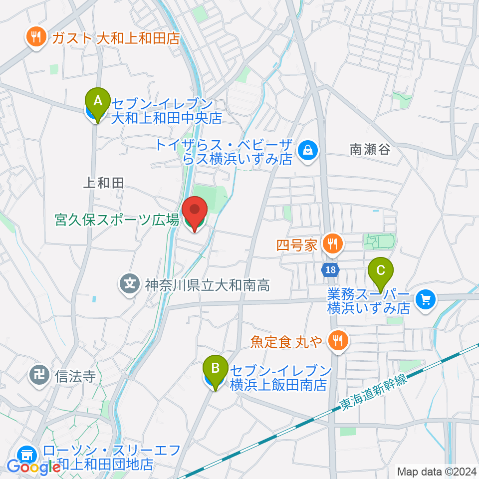 宮久保スポーツ広場周辺のコンビニエンスストア一覧地図