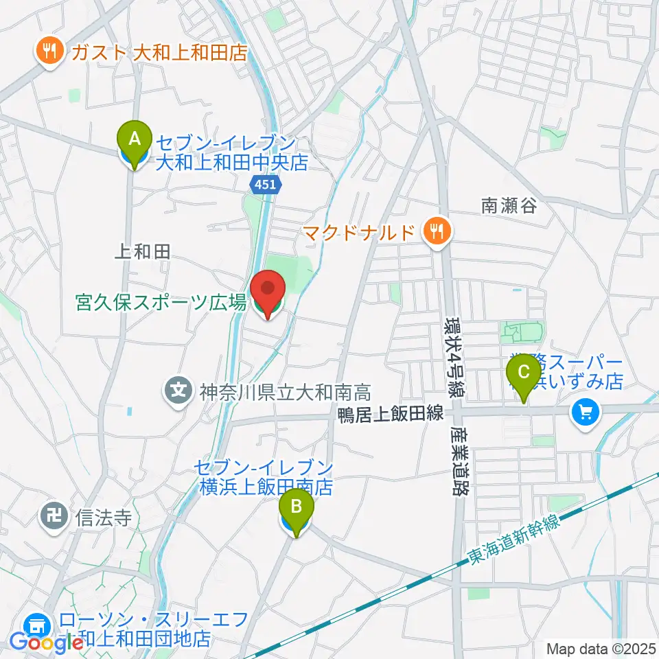 宮久保スポーツ広場周辺のコンビニエンスストア一覧地図