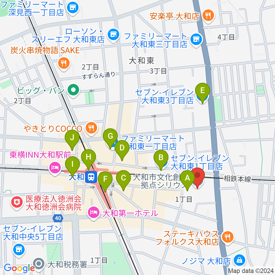 大和市文化創造拠点シリウス周辺のコンビニエンスストア一覧地図