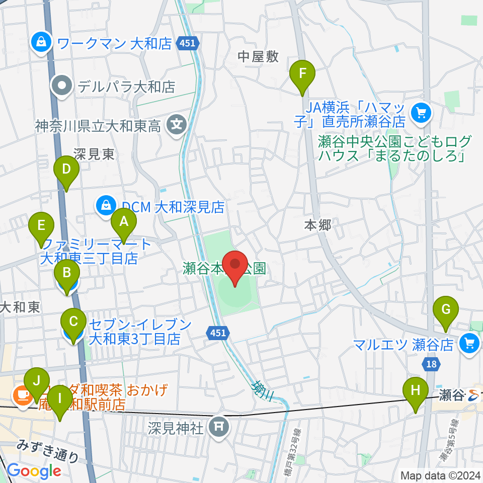 瀬谷本郷公園野球場周辺のコンビニエンスストア一覧地図