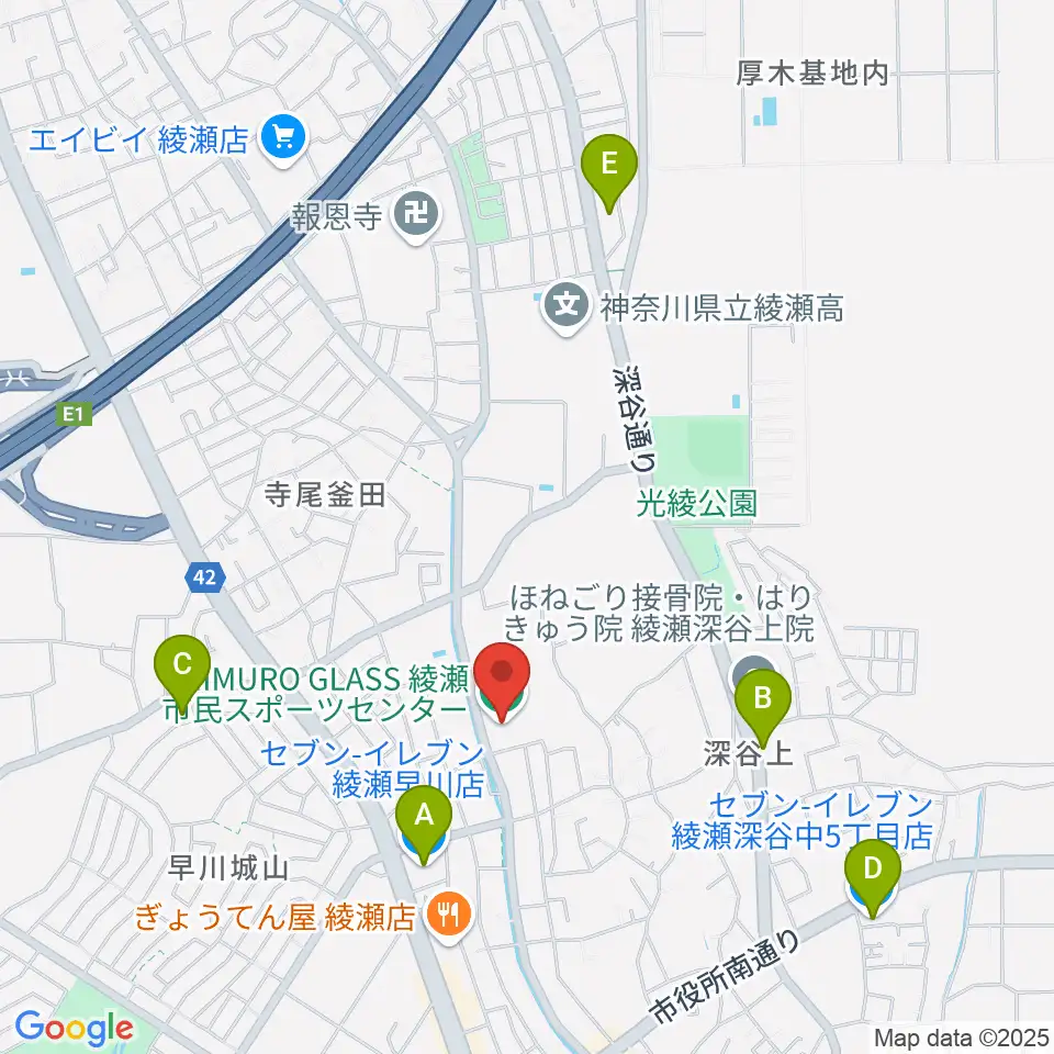 IIMURO GLASS綾瀬市民スポーツセンター体育館周辺のコンビニエンスストア一覧地図