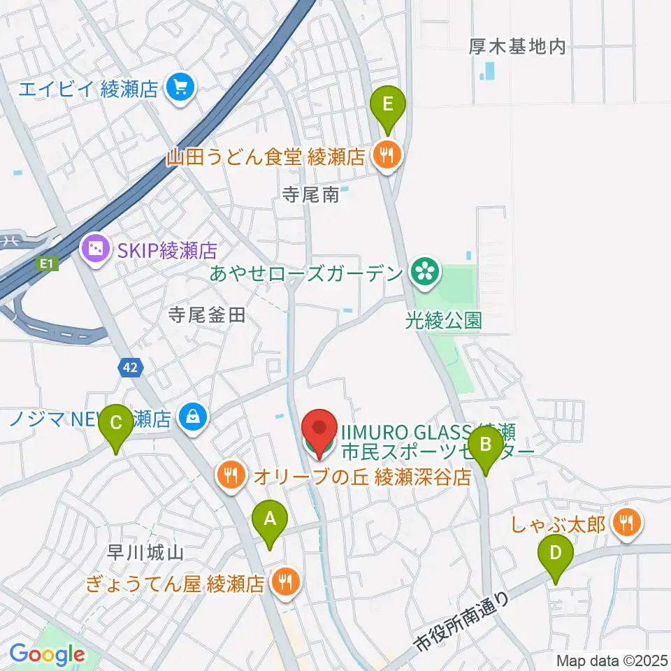 IIMURO GLASS綾瀬市民スポーツセンター体育館周辺のコンビニエンスストア一覧地図