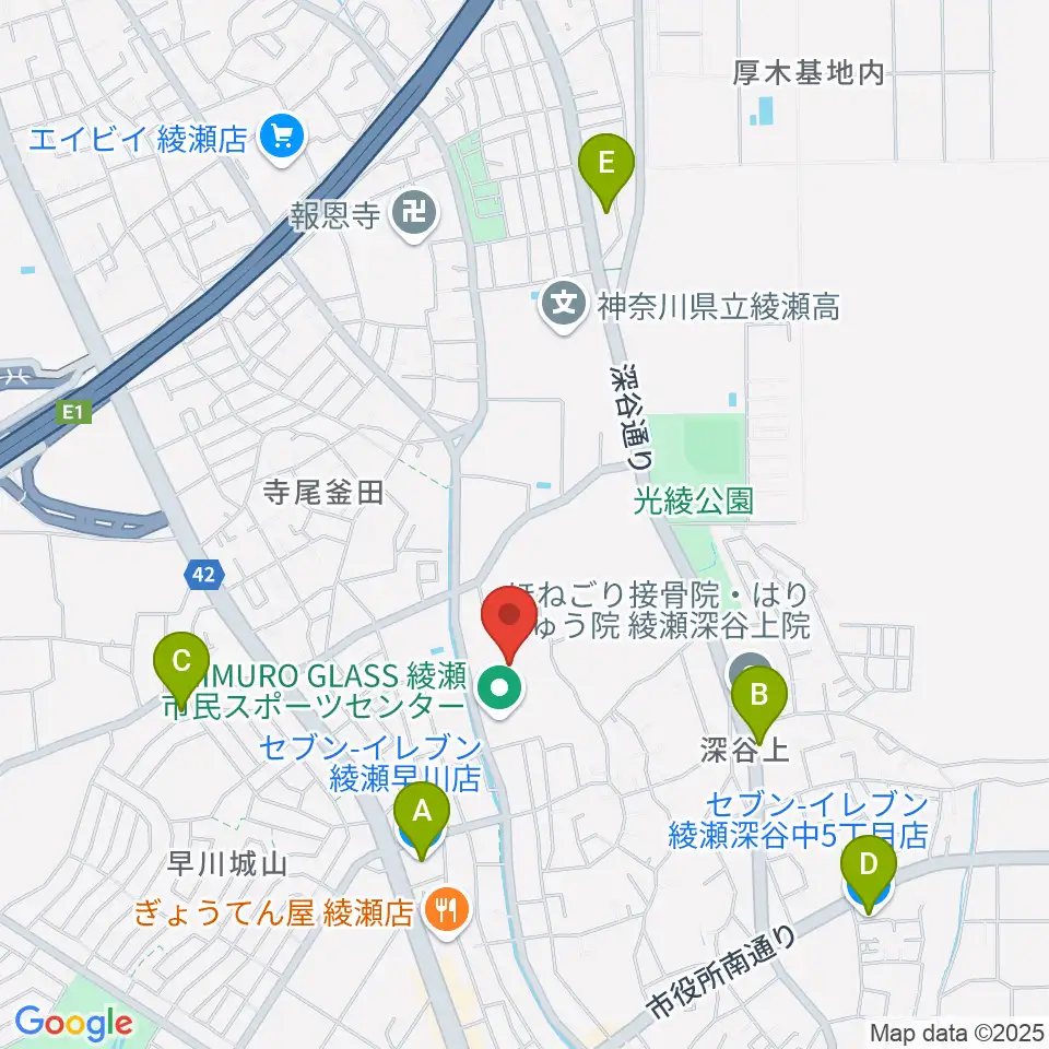 IIMURO GLASS綾瀬市民スポーツセンター陸上競技場周辺のコンビニエンスストア一覧地図