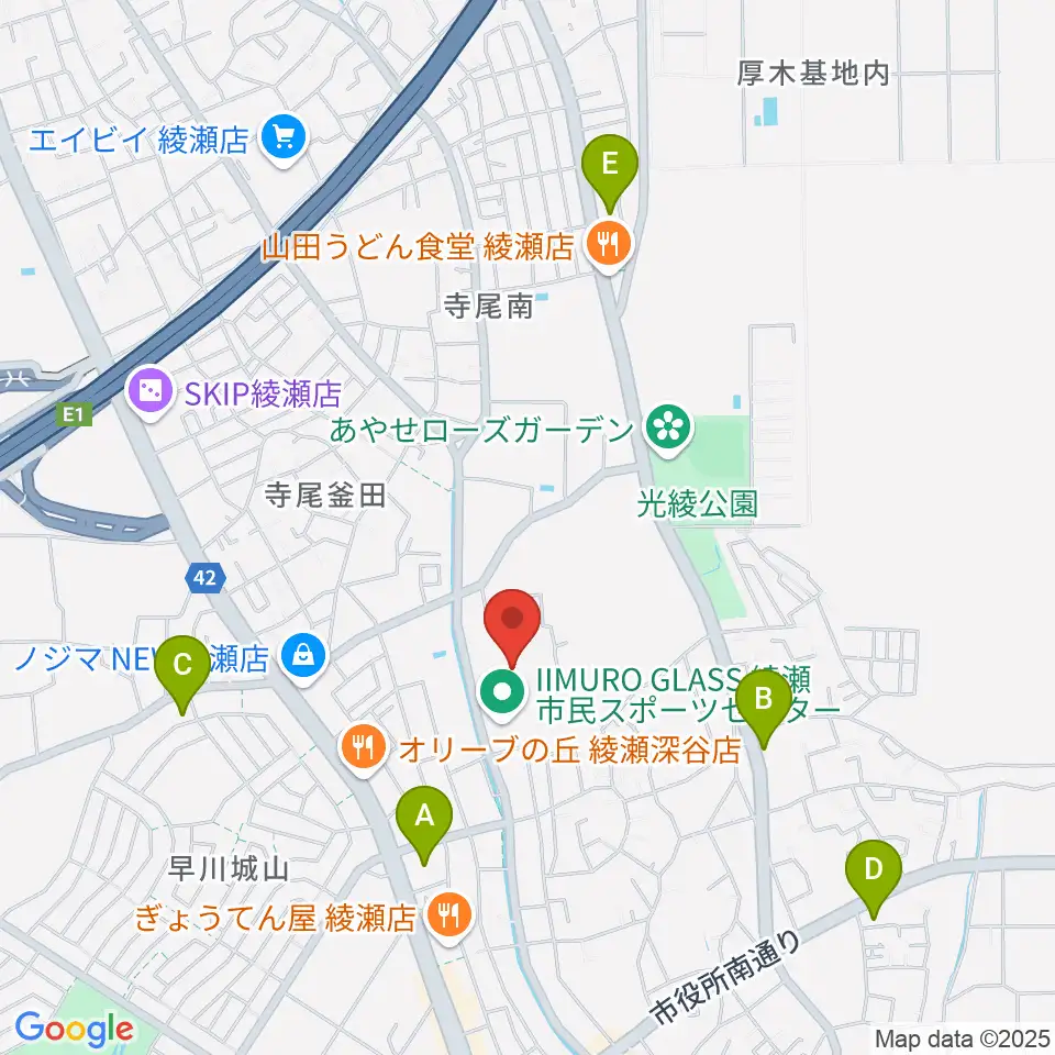 IIMURO GLASS綾瀬市民スポーツセンター陸上競技場周辺のコンビニエンスストア一覧地図