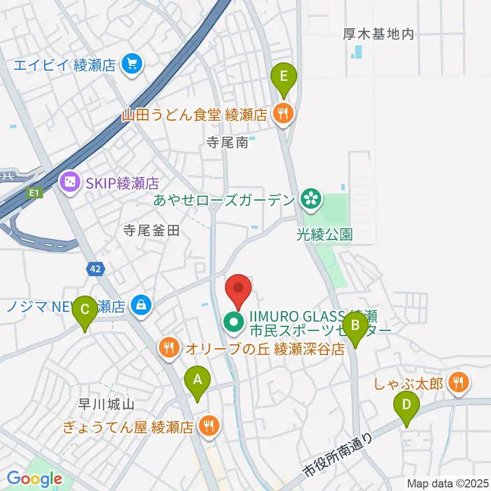 IIMURO GLASS綾瀬市民スポーツセンター陸上競技場周辺のコンビニエンスストア一覧地図
