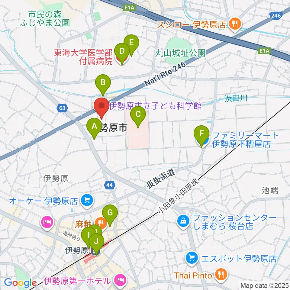 伊勢原市立子ども科学館周辺のコンビニエンスストア一覧地図