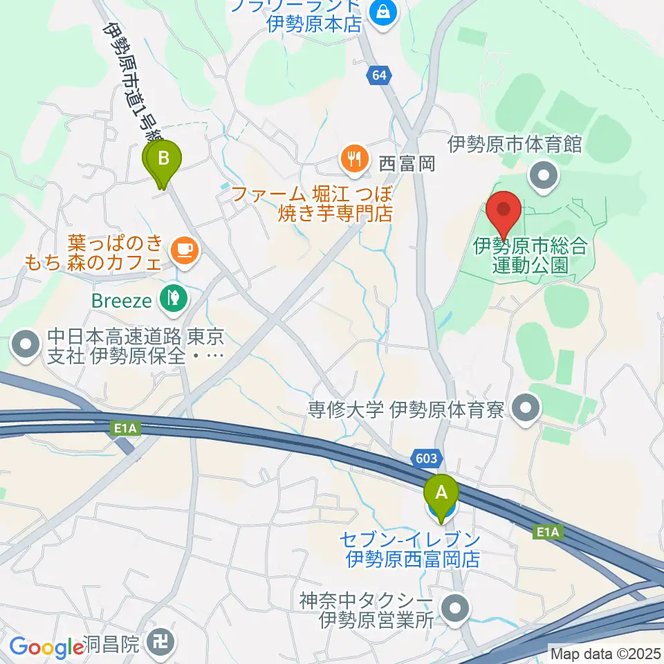 伊勢原市総合運動公園自由広場周辺のコンビニエンスストア一覧地図