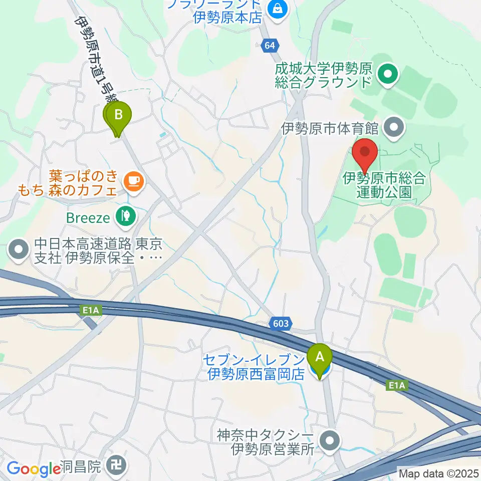 伊勢原市総合運動公園自由広場周辺のコンビニエンスストア一覧地図