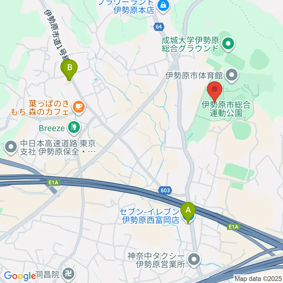 伊勢原市総合運動公園自由広場周辺のコンビニエンスストア一覧地図
