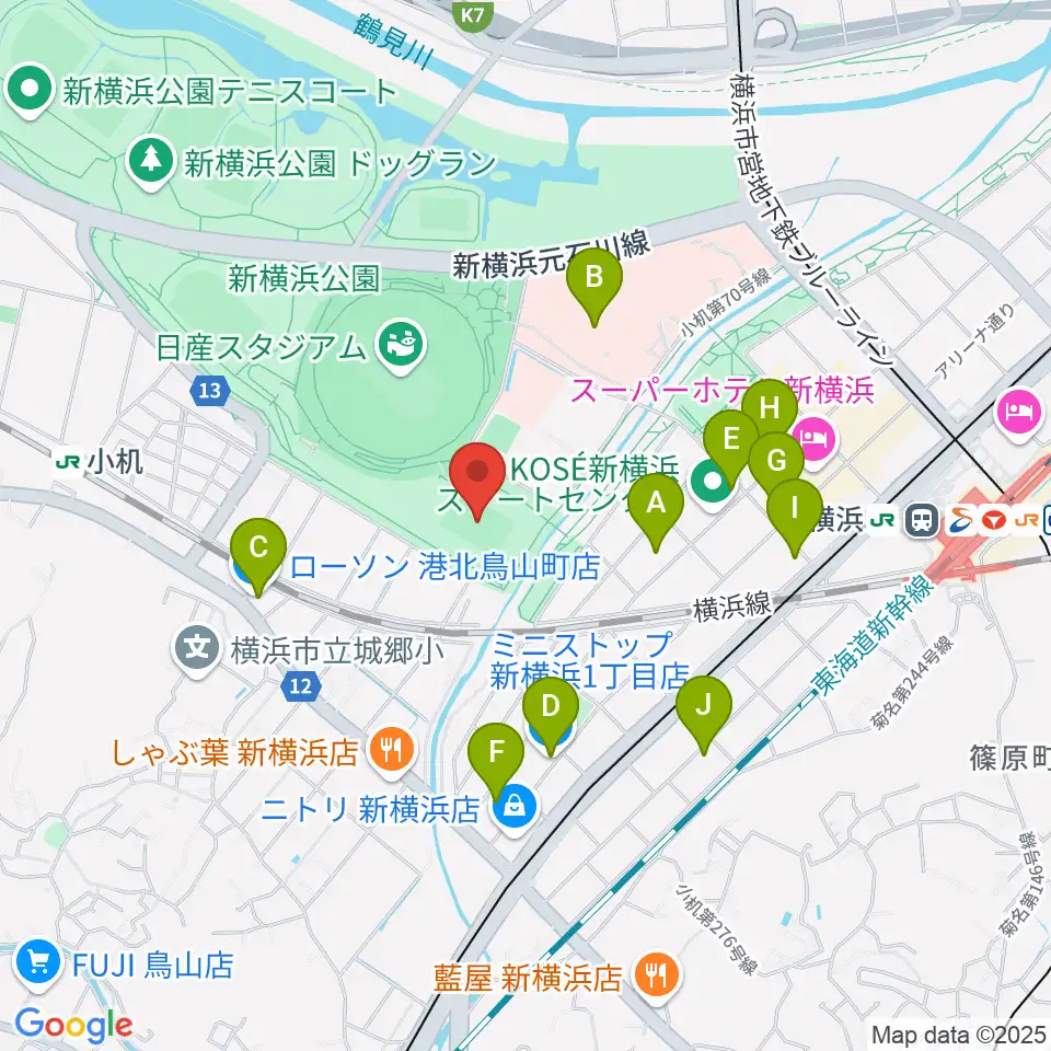 しんよこフットボールパーク周辺のコンビニエンスストア一覧地図
