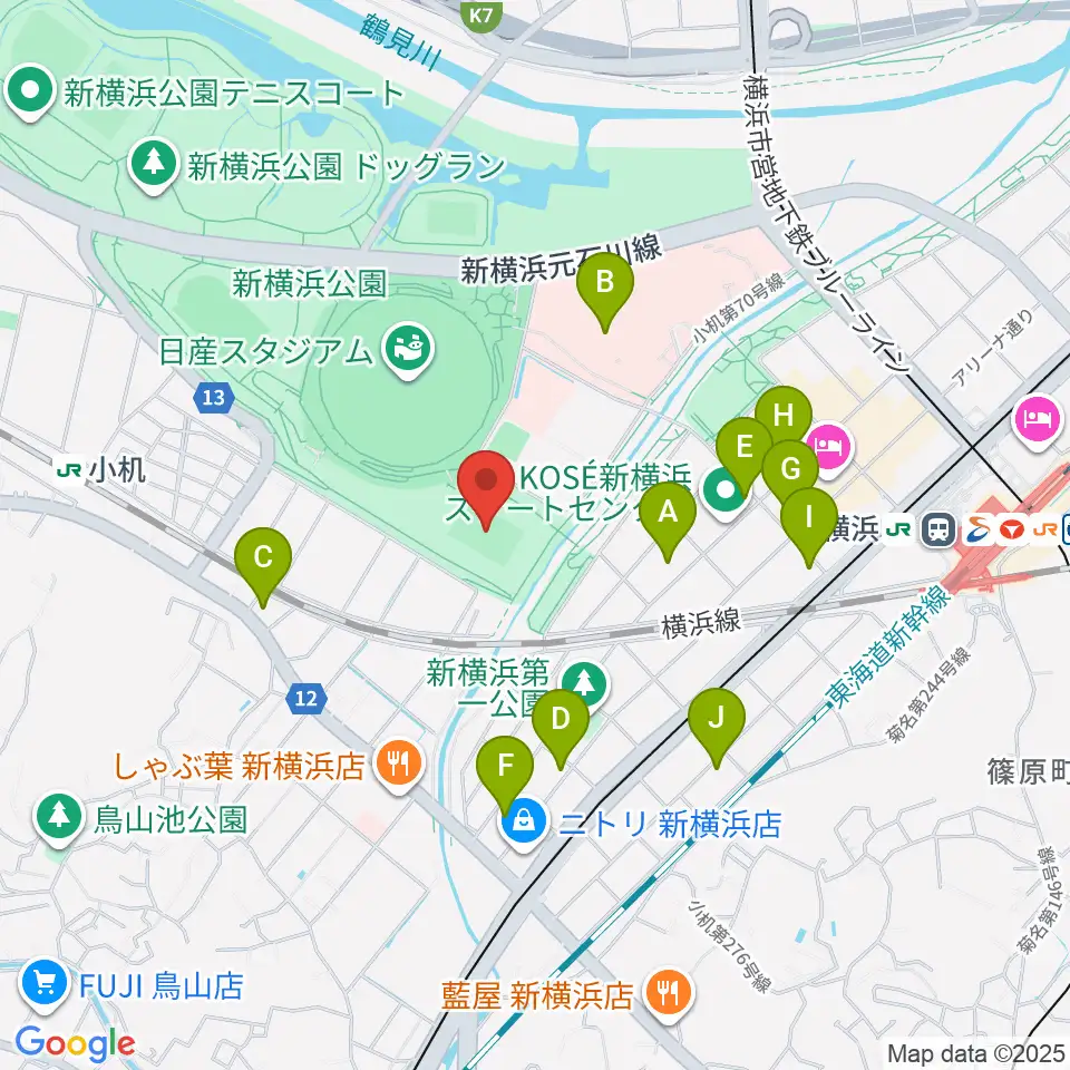 しんよこフットボールパーク周辺のコンビニエンスストア一覧地図