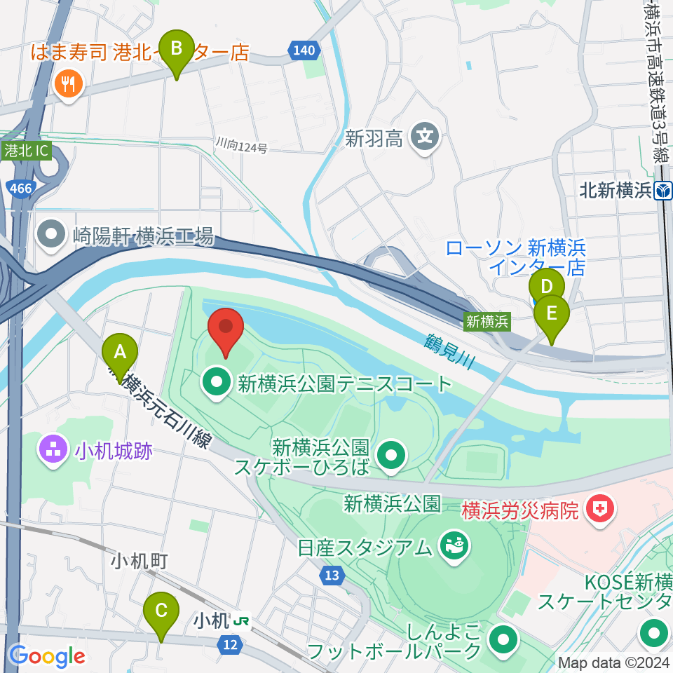  新横浜公園野球場周辺のコンビニエンスストア一覧地図