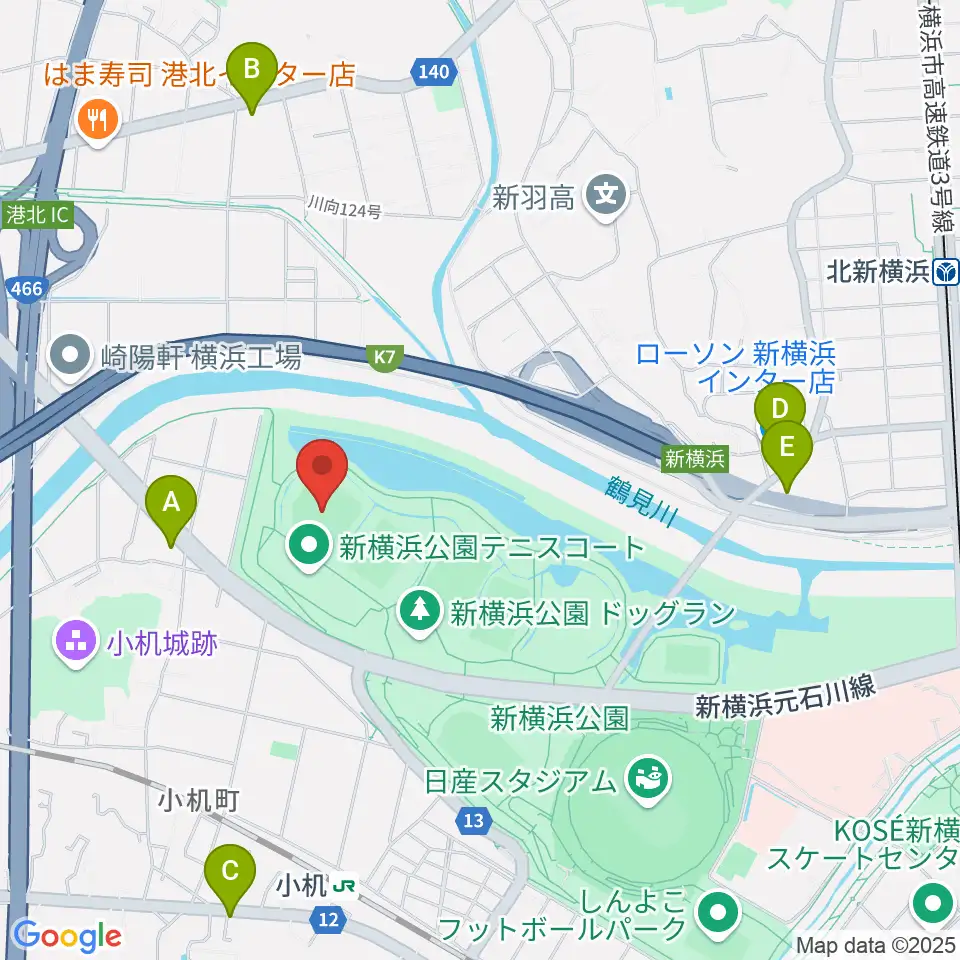 新横浜公園野球場周辺のコンビニエンスストア一覧地図