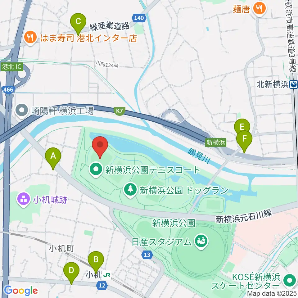  新横浜公園野球場周辺のコンビニエンスストア一覧地図