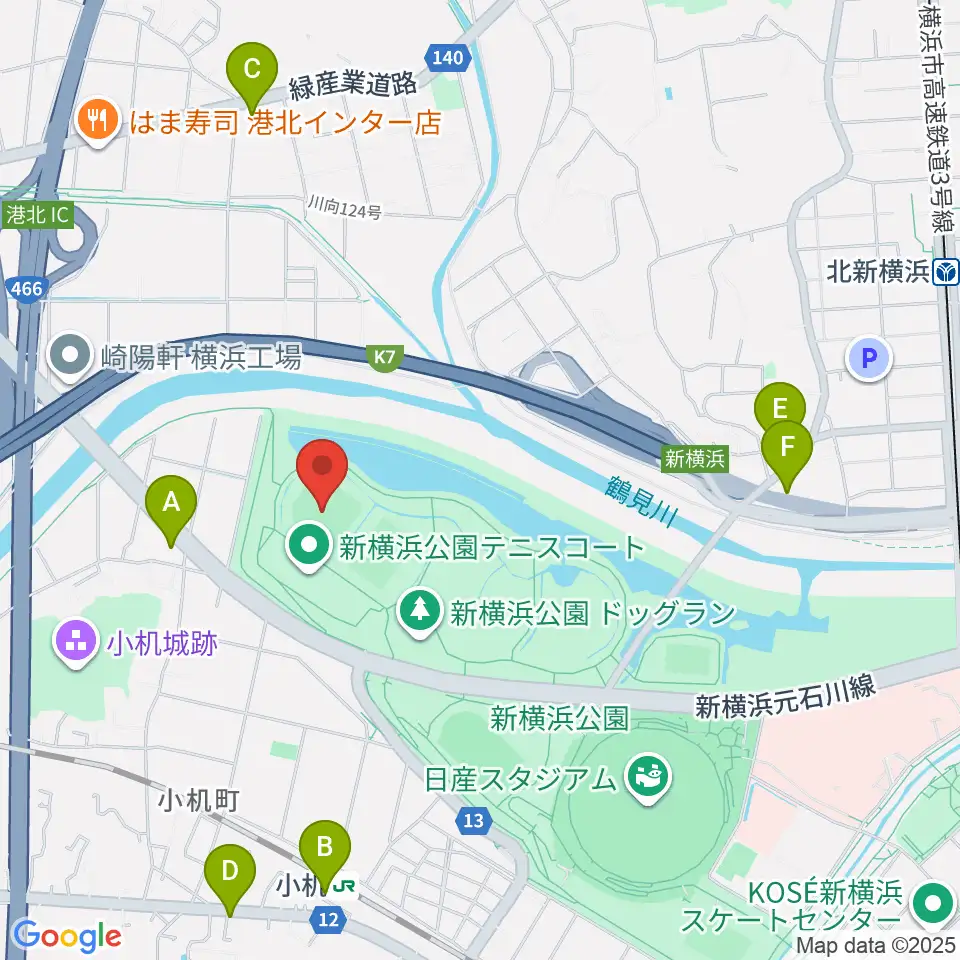 新横浜公園野球場周辺のコンビニエンスストア一覧地図