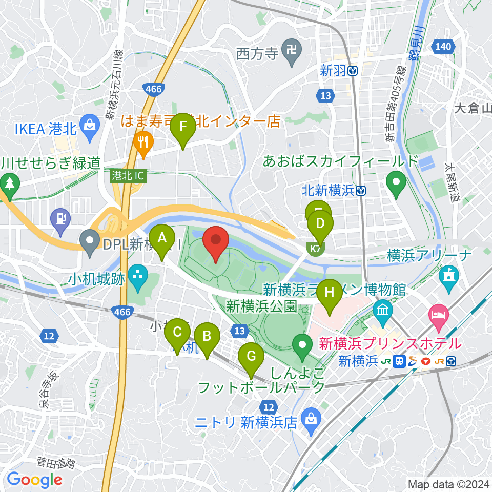  新横浜公園第1運動広場周辺のコンビニエンスストア一覧地図