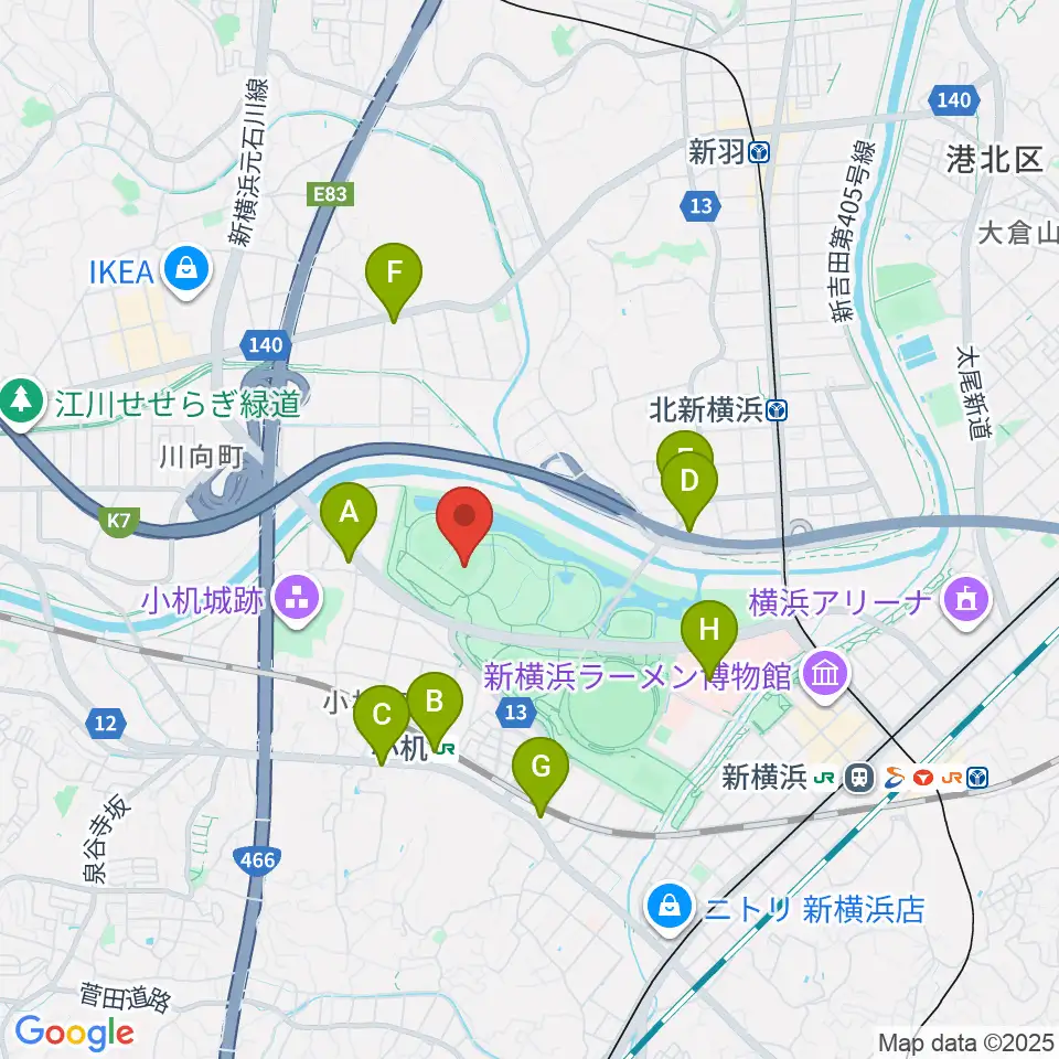 新横浜公園第1運動広場周辺のコンビニエンスストア一覧地図