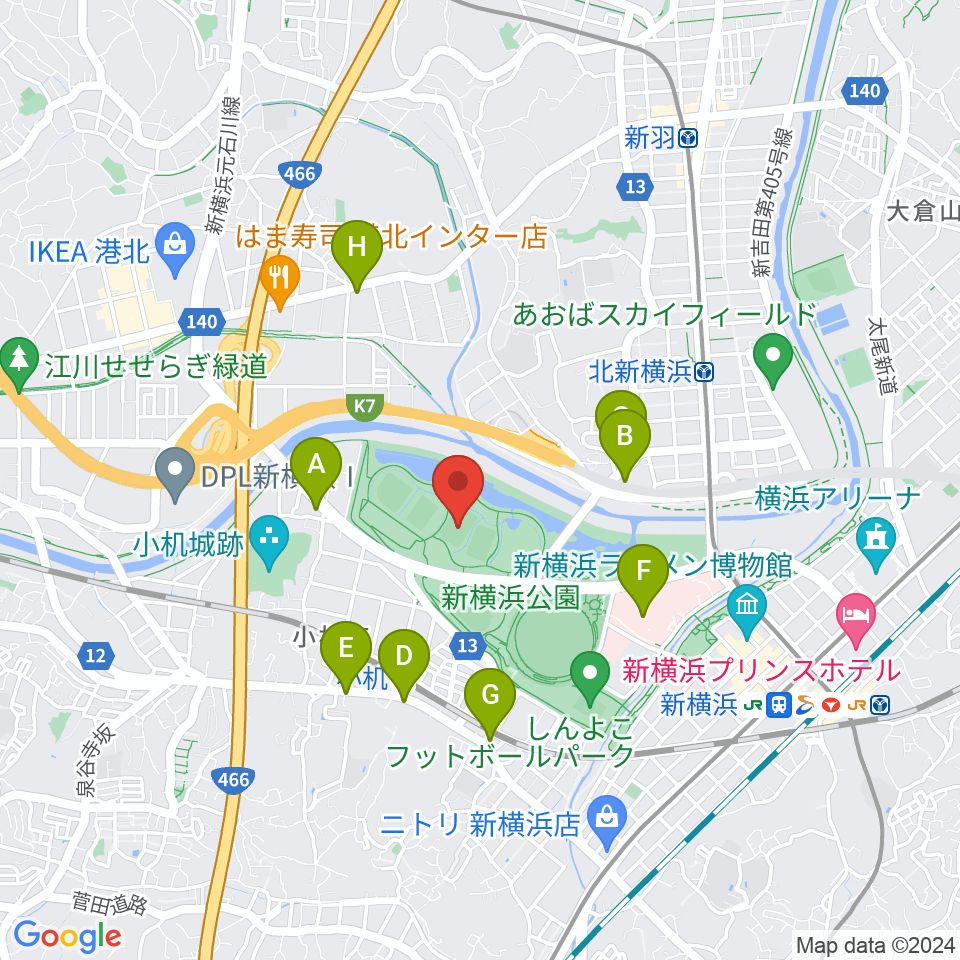 新横浜公園第2運動広場周辺のコンビニエンスストア一覧地図