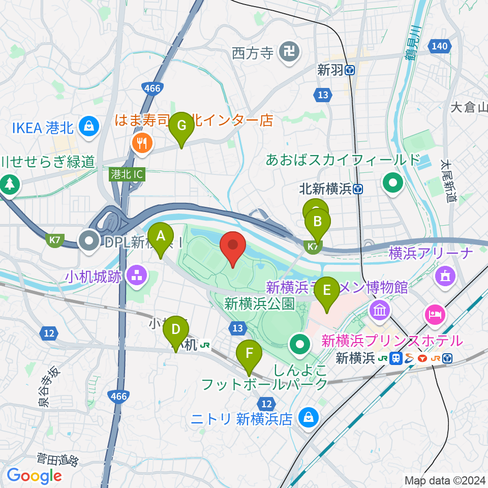 新横浜公園第2運動広場周辺のコンビニエンスストア一覧地図