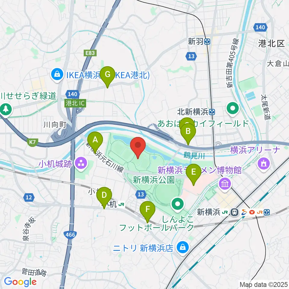 新横浜公園第2運動広場周辺のコンビニエンスストア一覧地図