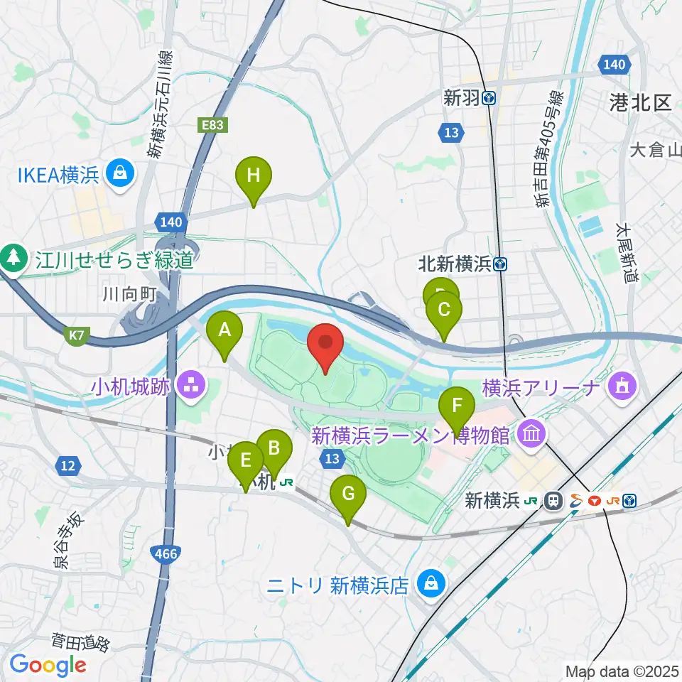 新横浜公園第2運動広場周辺のコンビニエンスストア一覧地図