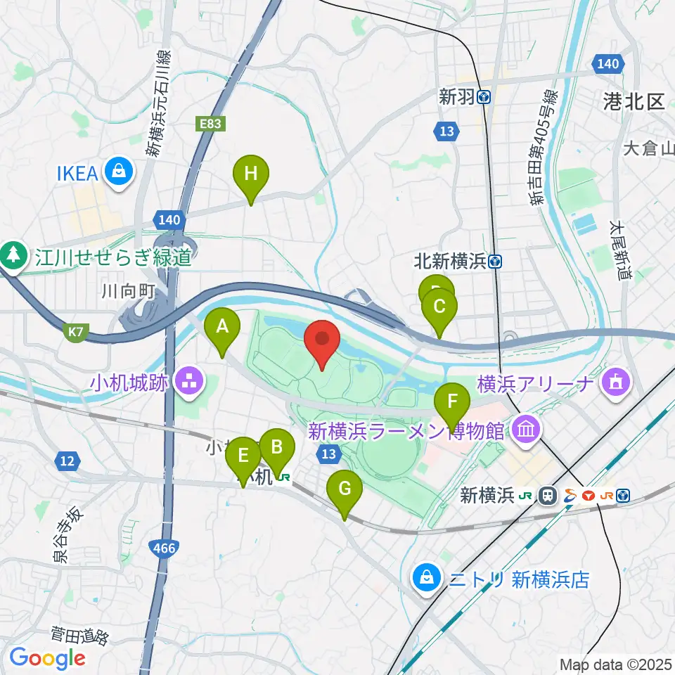 新横浜公園第2運動広場周辺のコンビニエンスストア一覧地図