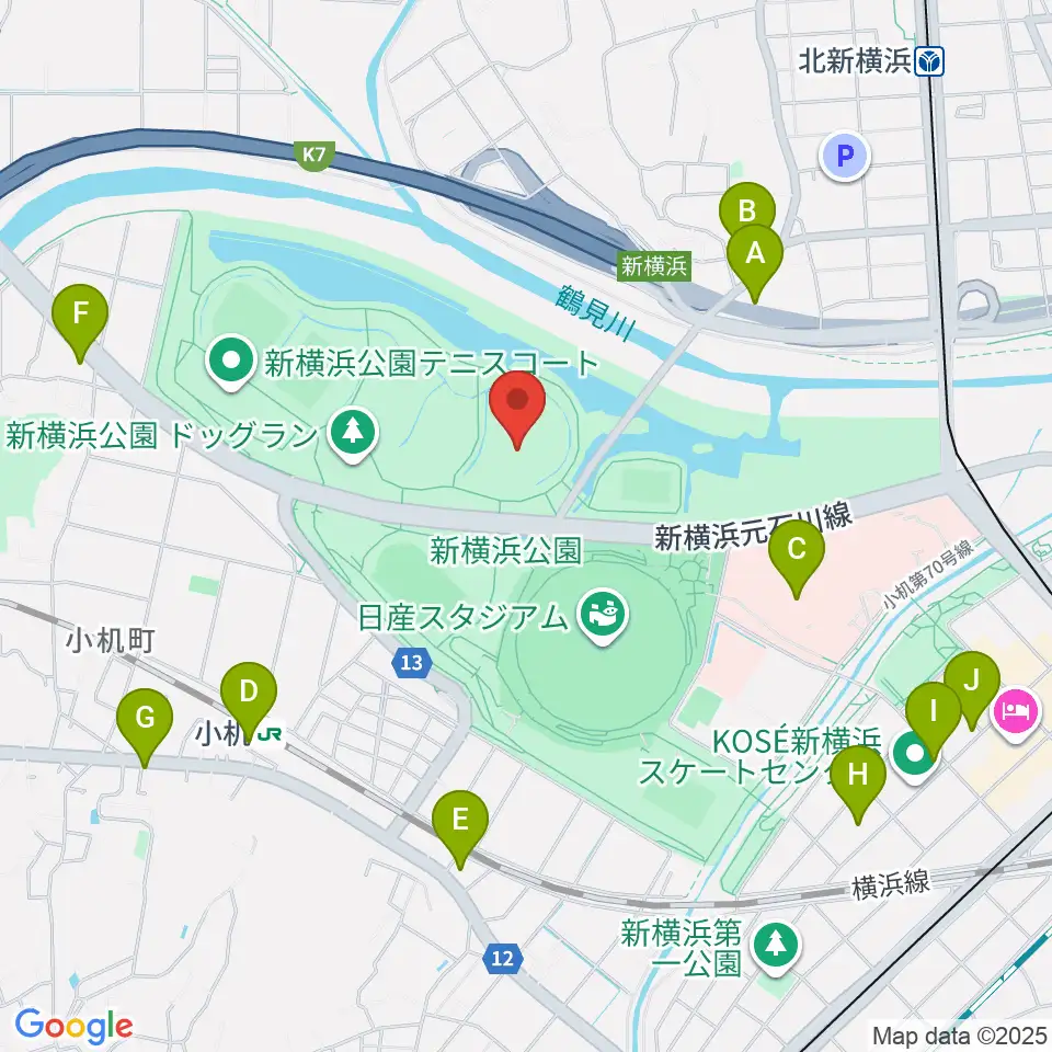 新横浜公園草地広場周辺のコンビニエンスストア一覧地図