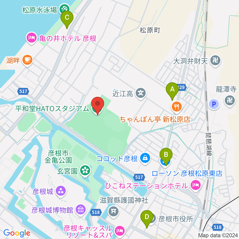 平和堂HATOスタジアム周辺のコンビニエンスストア一覧地図