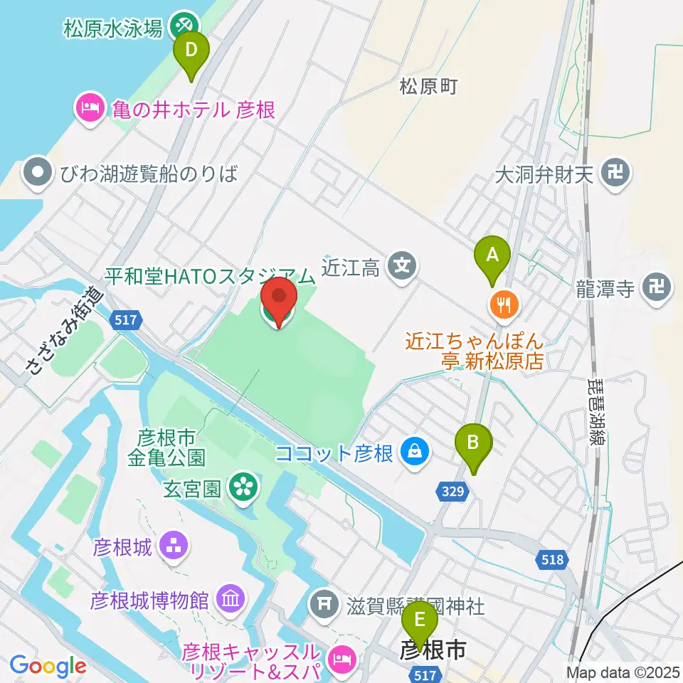 平和堂HATOスタジアム周辺のコンビニエンスストア一覧地図