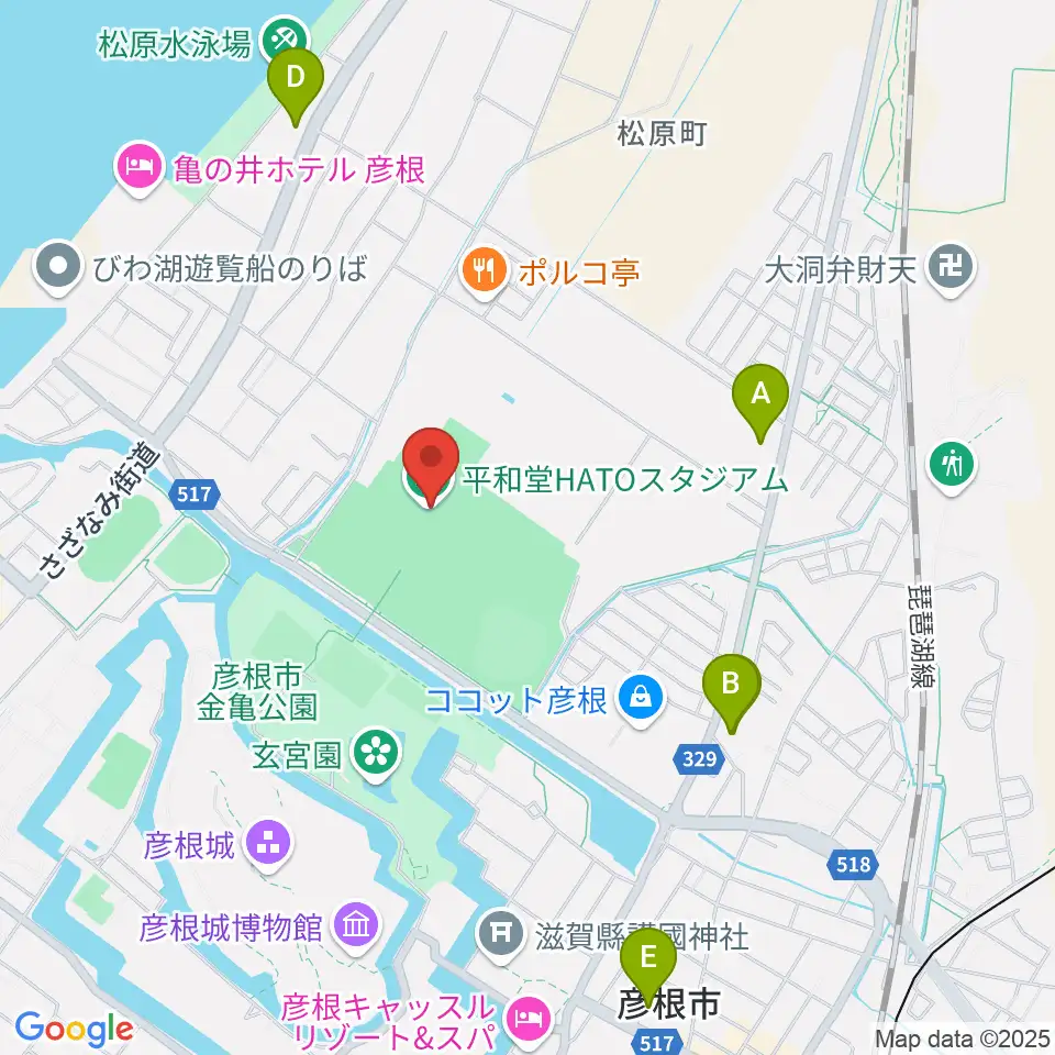 平和堂HATOスタジアム周辺のコンビニエンスストア一覧地図