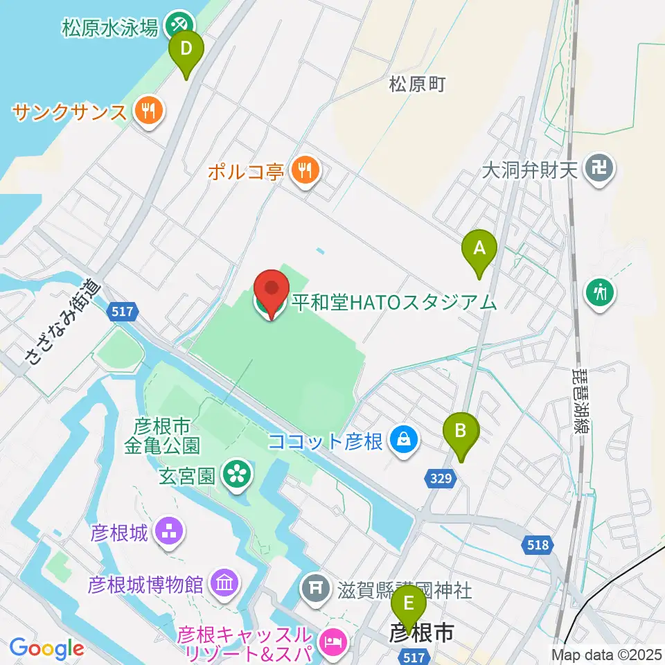 平和堂HATOスタジアム周辺のコンビニエンスストア一覧地図