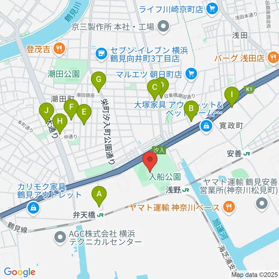 入船公園野球場周辺のコンビニエンスストア一覧地図
