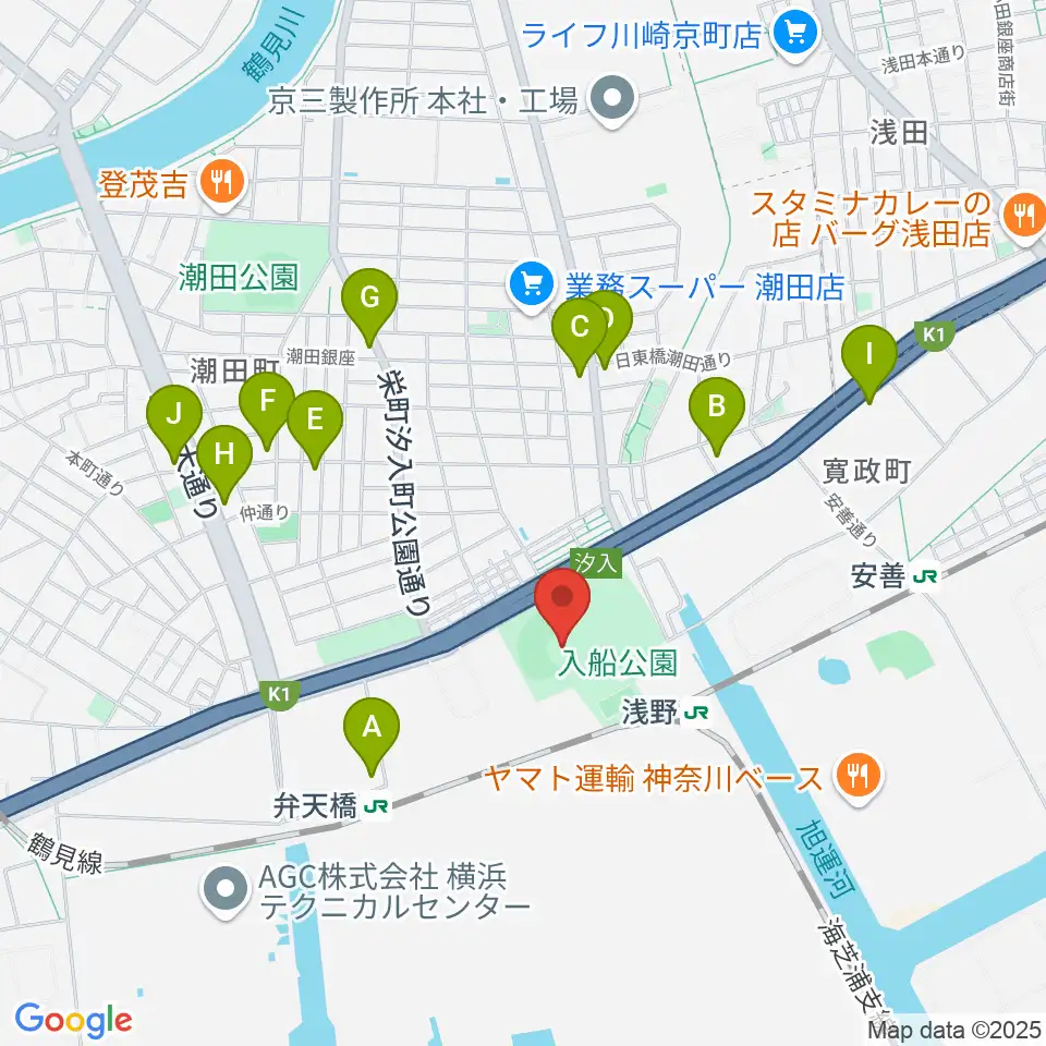 入船公園野球場周辺のコンビニエンスストア一覧地図