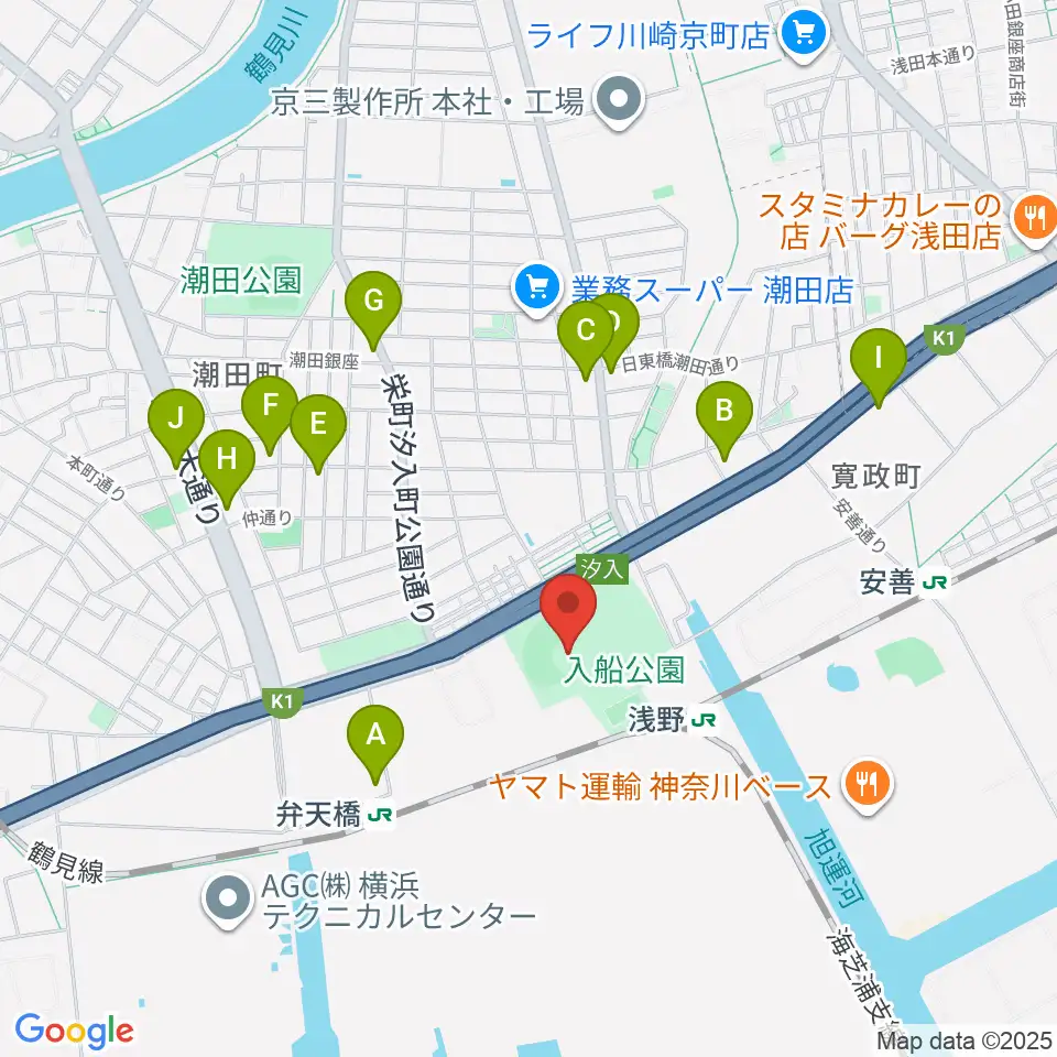 入船公園野球場周辺のコンビニエンスストア一覧地図