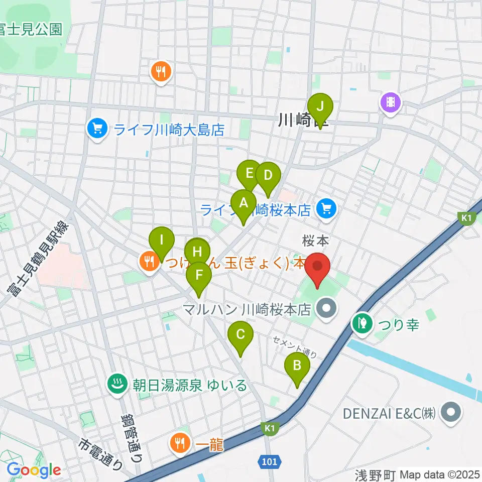 桜川公園野球場周辺のコンビニエンスストア一覧地図