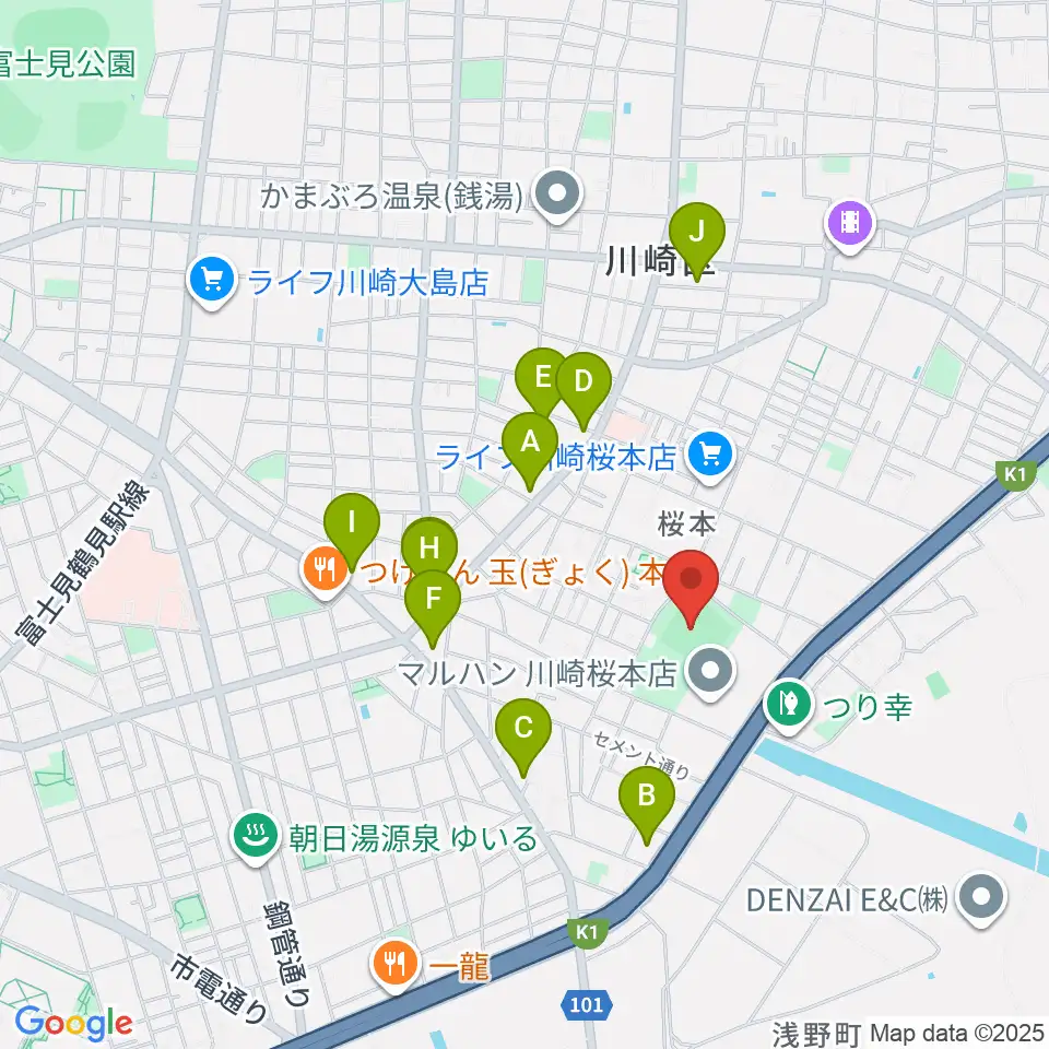 桜川公園野球場周辺のコンビニエンスストア一覧地図