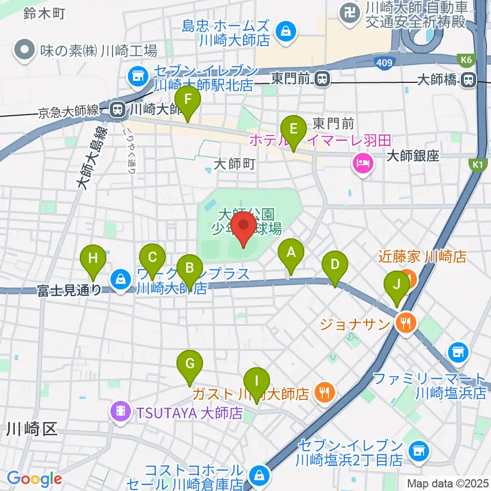 大師球場周辺のコンビニエンスストア一覧地図