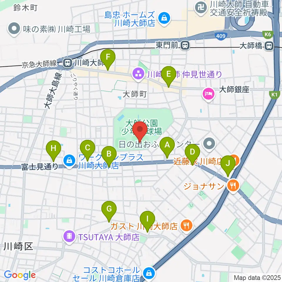 大師球場周辺のコンビニエンスストア一覧地図