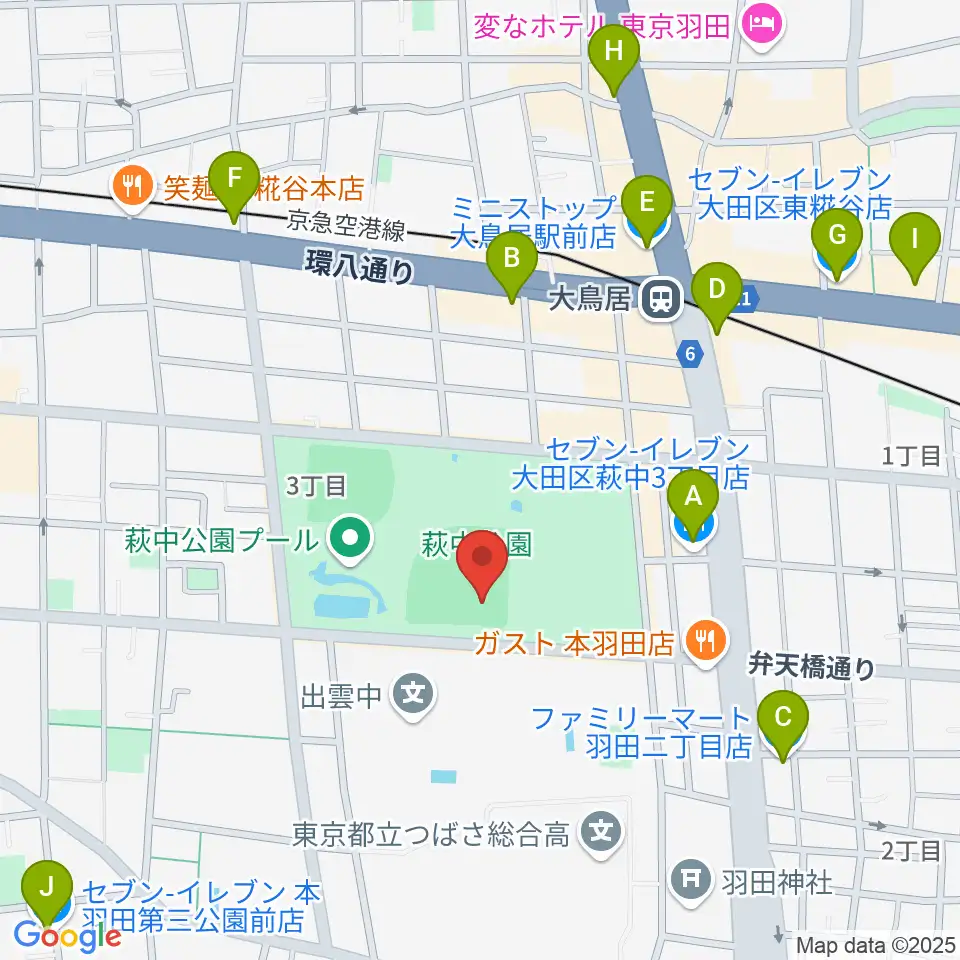 萩中公園野球場周辺のコンビニエンスストア一覧地図