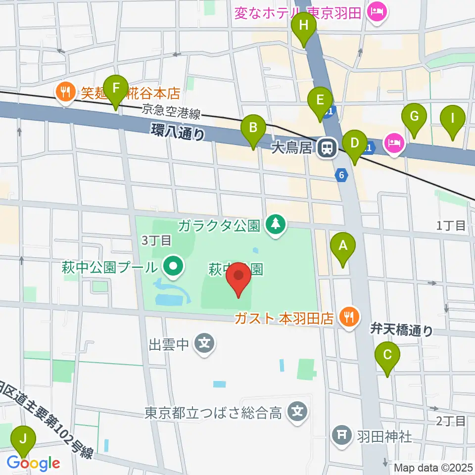 萩中公園野球場周辺のコンビニエンスストア一覧地図