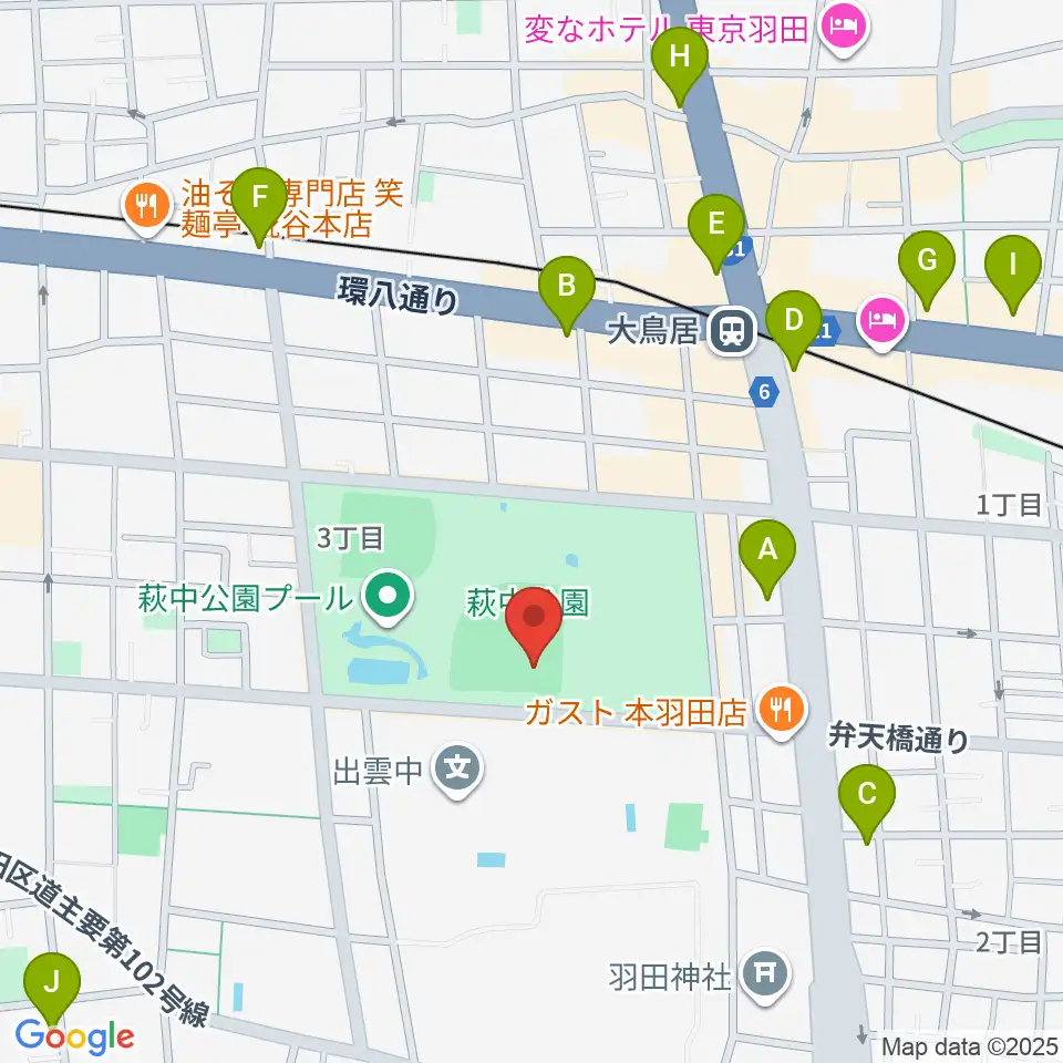 萩中公園野球場周辺のコンビニエンスストア一覧地図