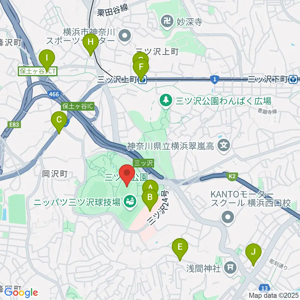 三ツ沢公園補助陸上競技場周辺のコンビニエンスストア一覧地図