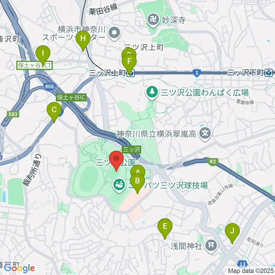 三ツ沢公園補助陸上競技場周辺のコンビニエンスストア一覧地図
